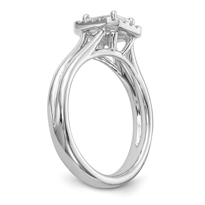 Goldia Rings 025ct CZ Solid Real 14K White Gold Emerald Halo Split Shank Engagement Ring