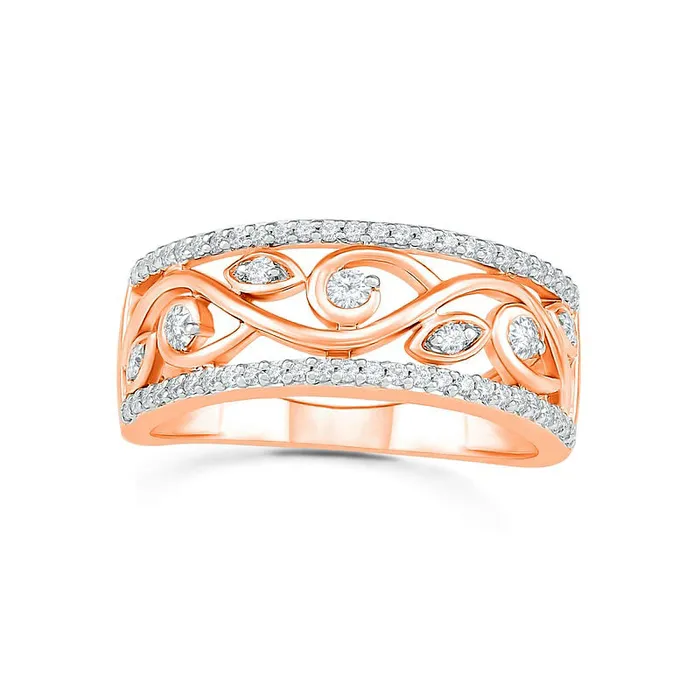 Goldia Rings 033 CT TW Natural Diamond Ornate Vine Ring in Solid 10K Rose Gold Goldia Rings 033 CT TW Natural Diamond Ornate Vine Ring in Solid 10K Rose Gold