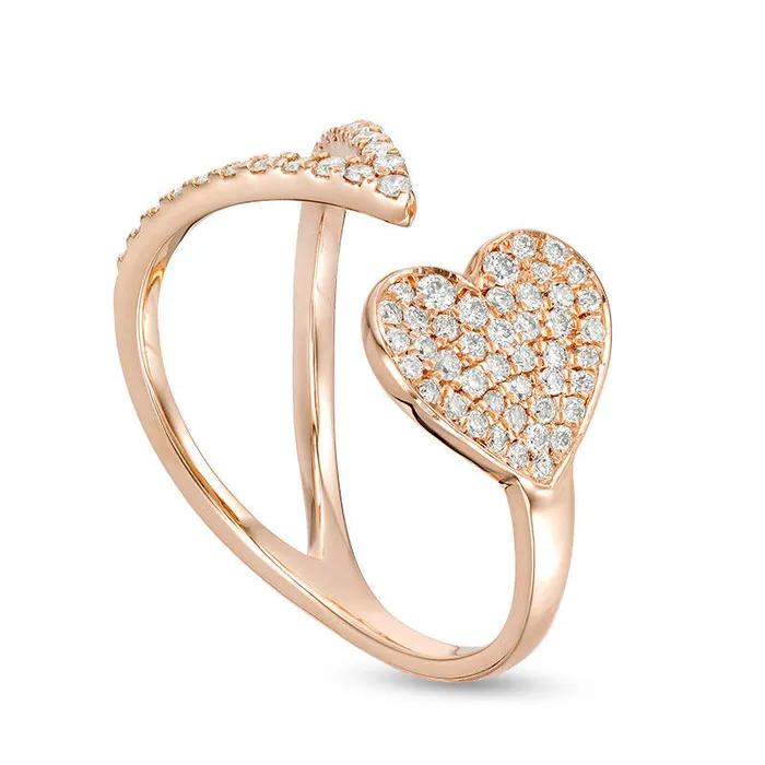 Goldia Rings 033 CT TW Natural Diamond Sideways Heart and Chevron Adjustable Open Ring in Solid 10K Rose Gold Goldia Rings 033 CT TW Natural Diamond Sideways Heart and Chevron Adjustable Open Ring in Solid 10K Rose Gold
