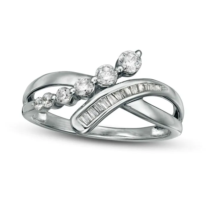 Goldia Rings 038 CT TW Natural Diamond Bypass Split Shank Ring in Solid 10K White Gold Goldia Rings 038 CT TW Natural Diamond Bypass Split Shank Ring in Solid 10K White Gold
