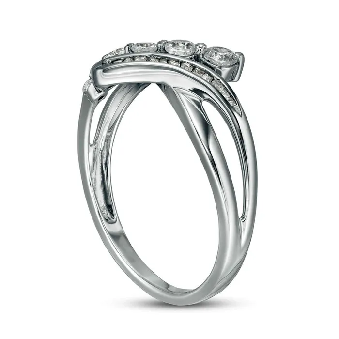 Goldia Rings 038 CT TW Natural Diamond Bypass Split Shank Ring in Solid 10K White Gold Goldia Rings 038 CT TW Natural Diamond Bypass Split Shank Ring in Solid 10K White Gold