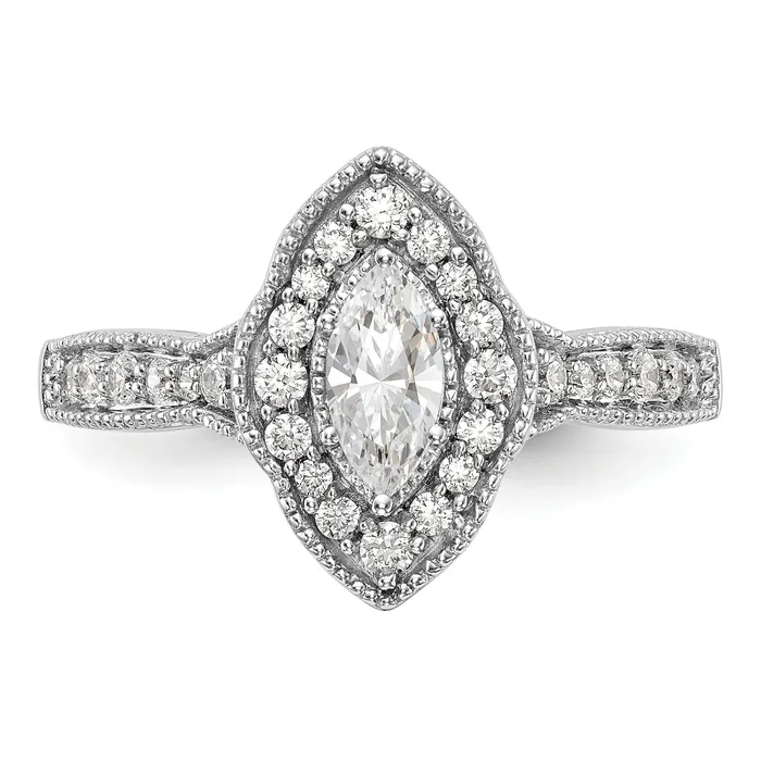 Goldia Rings 038ct CZ Solid Real 14K White Gold Marquise Halo Engagement Ring