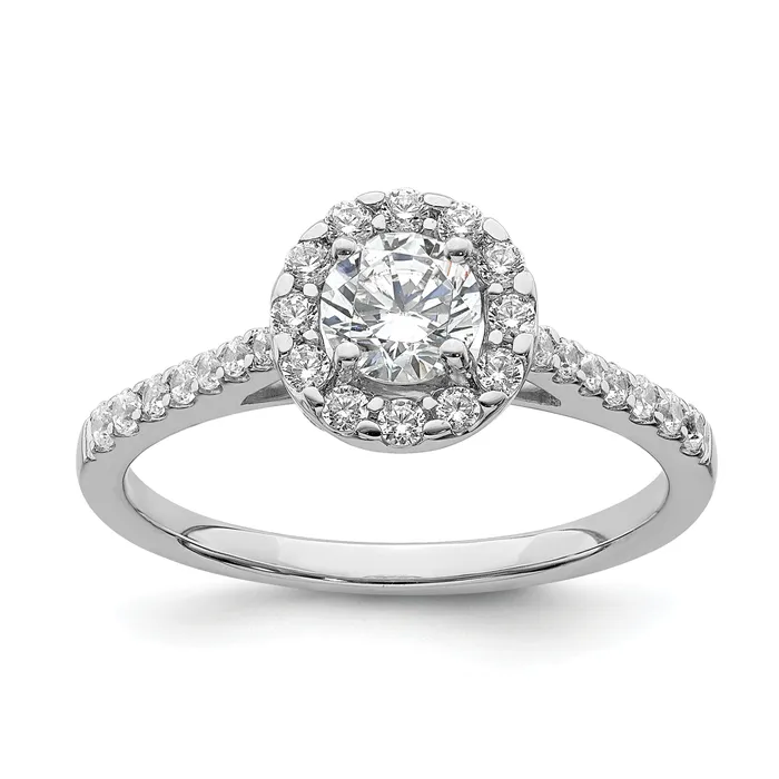Goldia Rings 042ct CZ Solid Real 14k White Gold Halo Engagement Ring