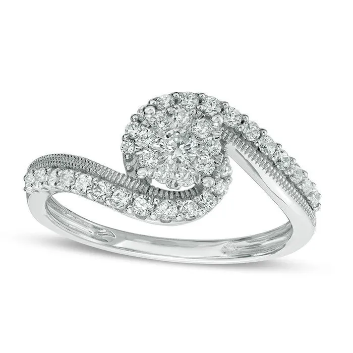 Goldia Rings 050 CT TW Composite Natural Diamond Swirl Bypass Antique VintageStyle Engagement Ring in Solid 14K White Gold Goldia Rings 050 CT TW Composite Natural Diamond Swirl Bypass Antique VintageStyle Engagement Ring in Solid 14K White Gold