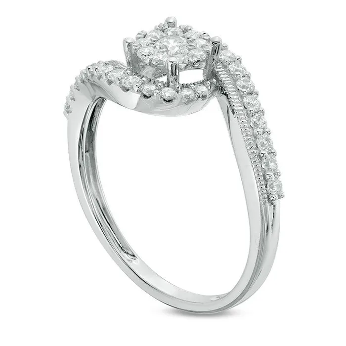 Goldia Rings 050 CT TW Composite Natural Diamond Swirl Bypass Antique VintageStyle Engagement Ring in Solid 14K White Gold Goldia Rings 050 CT TW Composite Natural Diamond Swirl Bypass Antique VintageStyle Engagement Ring in Solid 14K White Gold