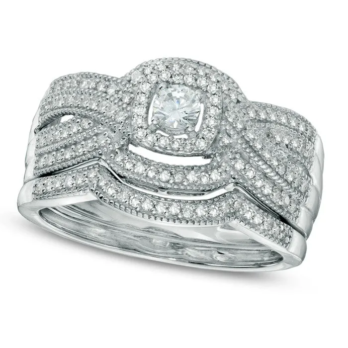 Goldia Rings 050 CT TW Natural Diamond Layered Antique VintageStyle Frame Bridal Engagement Ring Set in Solid 14K White Gold Goldia Rings 050 CT TW Natural Diamond Layered Antique VintageStyle Frame Bridal Engagement Ring Set in Solid 14K White Gold