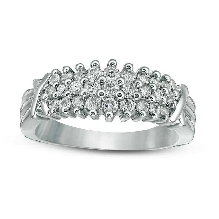 Goldia Rings 050 CT TW Natural Diamond Three Row X Collar Anniversary Band in Solid 10K White Gold Goldia Rings 050 CT TW Natural Diamond Three Row X Collar Anniversary Band in Solid 10K White Gold