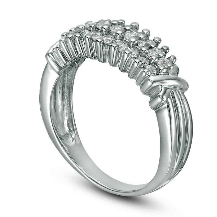 Goldia Rings 050 CT TW Natural Diamond Three Row X Collar Anniversary Band in Solid 10K White Gold Goldia Rings 050 CT TW Natural Diamond Three Row X Collar Anniversary Band in Solid 10K White Gold