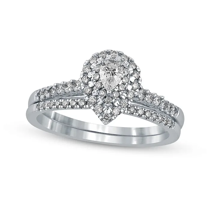 Goldia Rings 050 CT TW PearShaped Natural Diamond Frame Bridal Engagement Ring Set in Solid 10K White Gold Goldia Rings 050 CT TW PearShaped Natural Diamond Frame Bridal Engagement Ring Set in Solid 10K White Gold