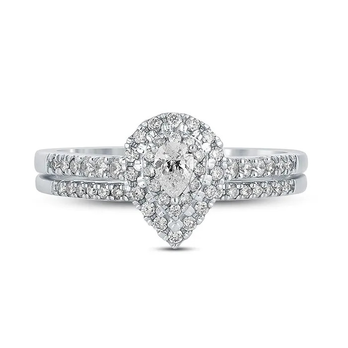 Goldia Rings 050 CT TW PearShaped Natural Diamond Frame Bridal Engagement Ring Set in Solid 10K White Gold Goldia Rings 050 CT TW PearShaped Natural Diamond Frame Bridal Engagement Ring Set in Solid 10K White Gold