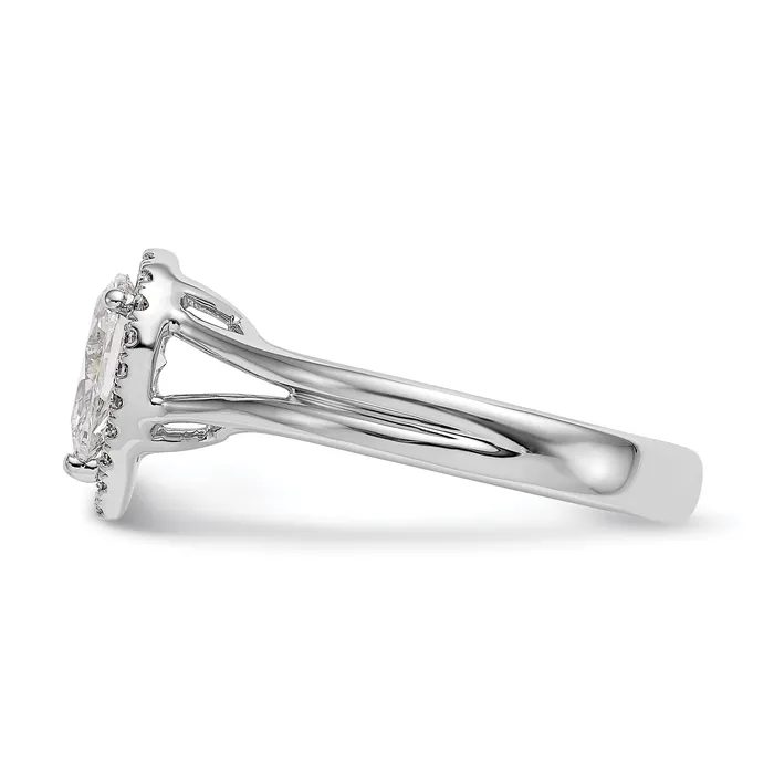 Goldia Rings 050ct CZ Solid Real 14K White Gold Pear Halo Split Shank Engagement Ring