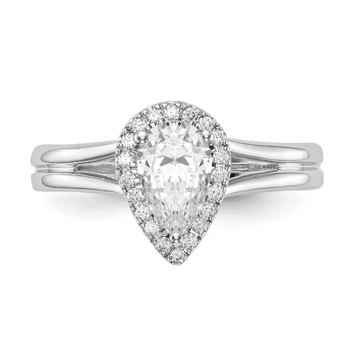 Goldia Rings 050ct CZ Solid Real 14K White Gold Pear Halo Split Shank Engagement Ring