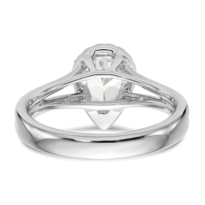 Goldia Rings 050ct CZ Solid Real 14K White Gold Pear Halo Split Shank Engagement Ring