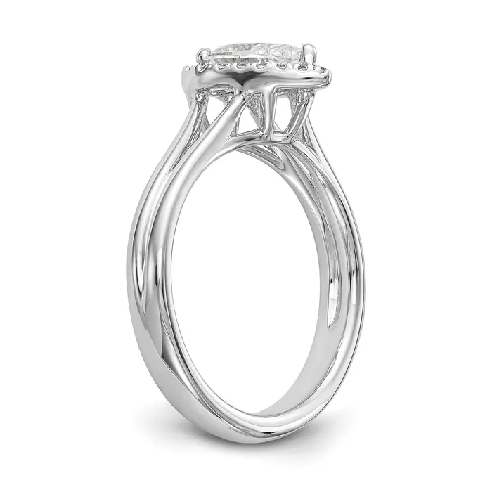 Goldia Rings 050ct CZ Solid Real 14K White Gold Pear Halo Split Shank Engagement Ring