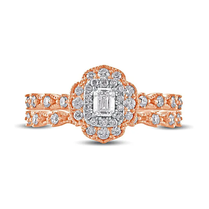 Goldia Rings 063 CT TW EmeraldCut Natural Diamond Frame Antique VintageStyle Bridal Engagement Ring Set in Solid 10K Rose Gold Goldia Rings 063 CT TW EmeraldCut Natural Diamond Frame Antique VintageStyle Bridal Engagement Ring Set in Solid 10K Rose Gold