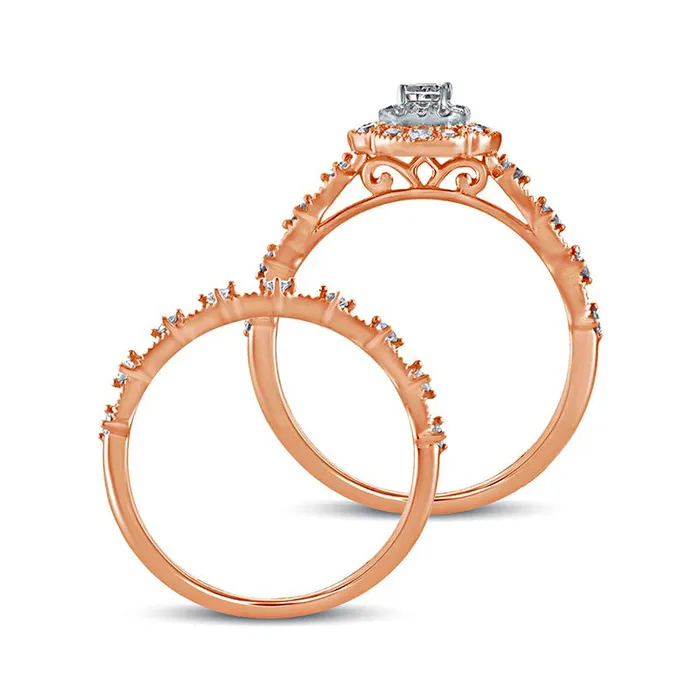 Goldia Rings 063 CT TW EmeraldCut Natural Diamond Frame Antique VintageStyle Bridal Engagement Ring Set in Solid 10K Rose Gold Goldia Rings 063 CT TW EmeraldCut Natural Diamond Frame Antique VintageStyle Bridal Engagement Ring Set in Solid 10K Rose Gold
