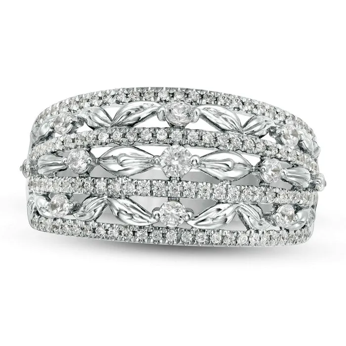 Goldia Rings 063 CT TW Natural Diamond Flower Petals Three Row Ring in Solid 10K White Gold Goldia Rings 063 CT TW Natural Diamond Flower Petals Three Row Ring in Solid 10K White Gold