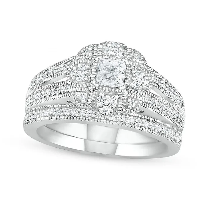Goldia Rings 063 CT TW PrincessCut Natural Diamond Frame Art Deco Antique VintageStyle Bridal Engagement Ring Set in Solid 10K White Gold Goldia Rings 063 CT TW PrincessCut Natural Diamond Frame Art Deco Antique VintageStyle Bridal Engagement Ring Set in Solid 10K White Gold