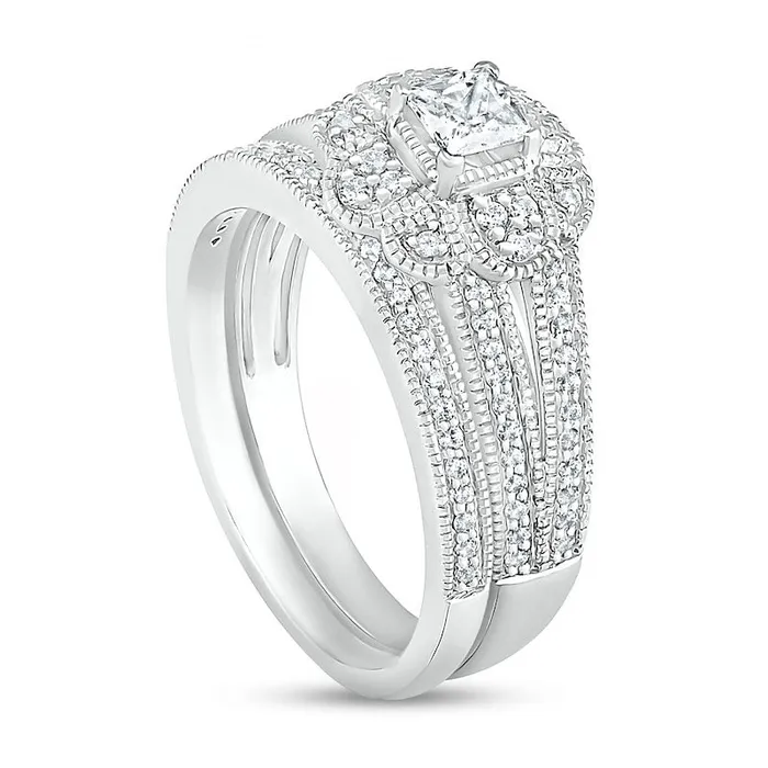 Goldia Rings 063 CT TW PrincessCut Natural Diamond Frame Art Deco Antique VintageStyle Bridal Engagement Ring Set in Solid 10K White Gold Goldia Rings 063 CT TW PrincessCut Natural Diamond Frame Art Deco Antique VintageStyle Bridal Engagement Ring Set in Solid 10K White Gold