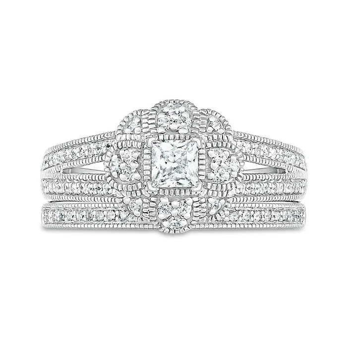 Goldia Rings 063 CT TW PrincessCut Natural Diamond Frame Art Deco Antique VintageStyle Bridal Engagement Ring Set in Solid 10K White Gold Goldia Rings 063 CT TW PrincessCut Natural Diamond Frame Art Deco Antique VintageStyle Bridal Engagement Ring Set in Solid 10K White Gold