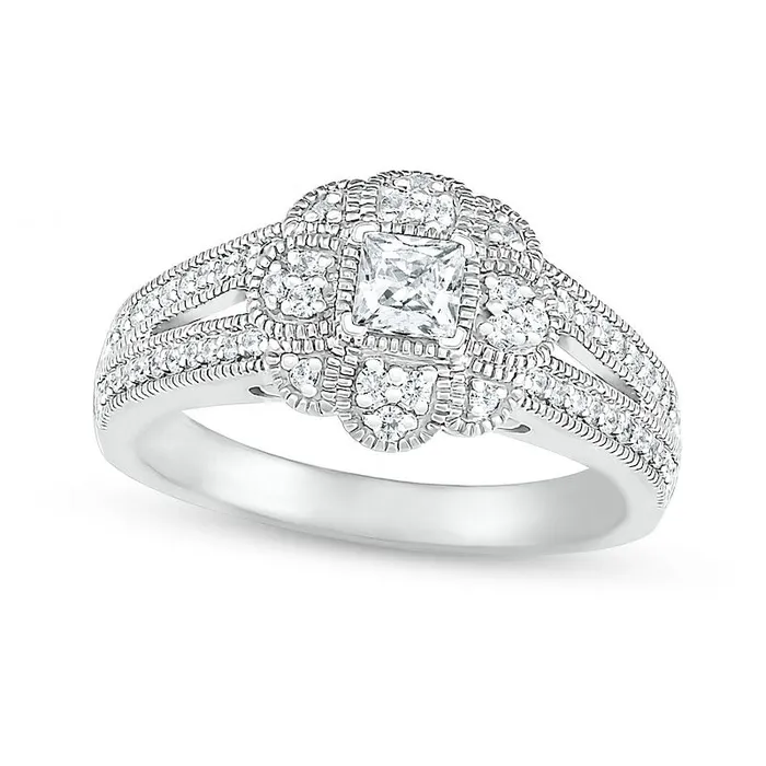 Goldia Rings 063 CT TW PrincessCut Natural Diamond Frame Art Deco Antique VintageStyle Bridal Engagement Ring Set in Solid 10K White Gold Goldia Rings 063 CT TW PrincessCut Natural Diamond Frame Art Deco Antique VintageStyle Bridal Engagement Ring Set in Solid 10K White Gold
