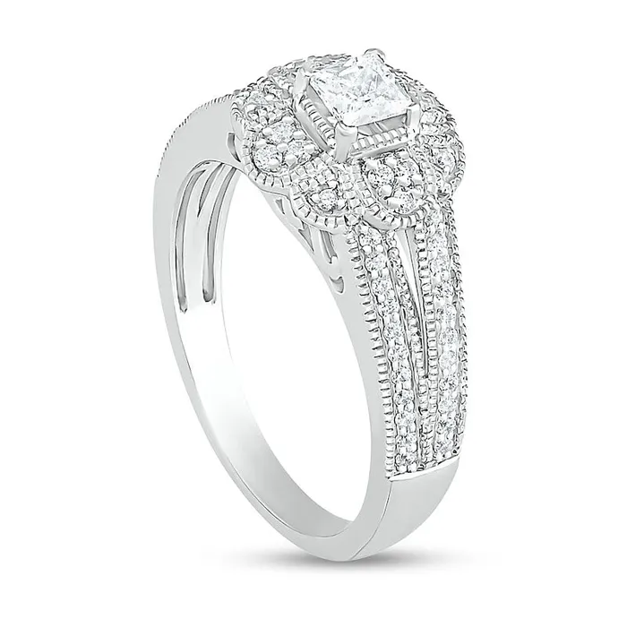 Goldia Rings 063 CT TW PrincessCut Natural Diamond Frame Art Deco Antique VintageStyle Bridal Engagement Ring Set in Solid 10K White Gold Goldia Rings 063 CT TW PrincessCut Natural Diamond Frame Art Deco Antique VintageStyle Bridal Engagement Ring Set in Solid 10K White Gold