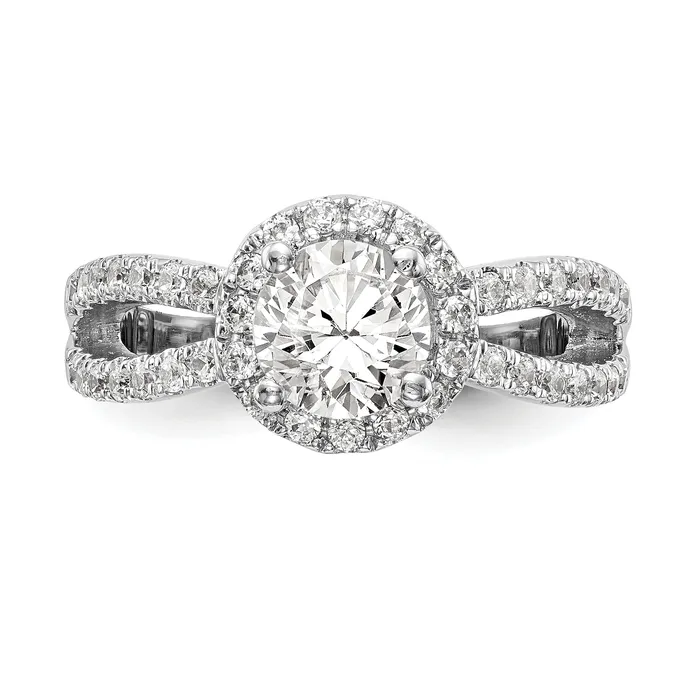 Goldia Rings 075ct CZ Solid Real 14K White Gold Round Halo Engagement Ring
