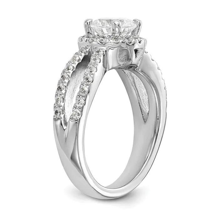 Goldia Rings 075ct CZ Solid Real 14K White Gold Round Halo Engagement Ring
