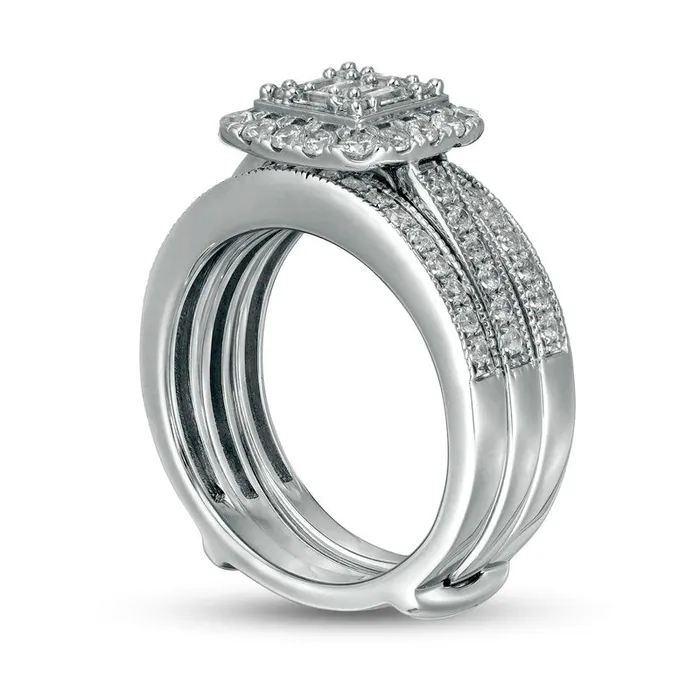 Goldia Rings 10 CT TW Baguette and Round Natural Diamond Cushion Frame Bridal Engagement Ring Set in Solid 14K White Gold Goldia Rings 10 CT TW Baguette and Round Natural Diamond Cushion Frame Bridal Engagement Ring Set in Solid 14K White Gold