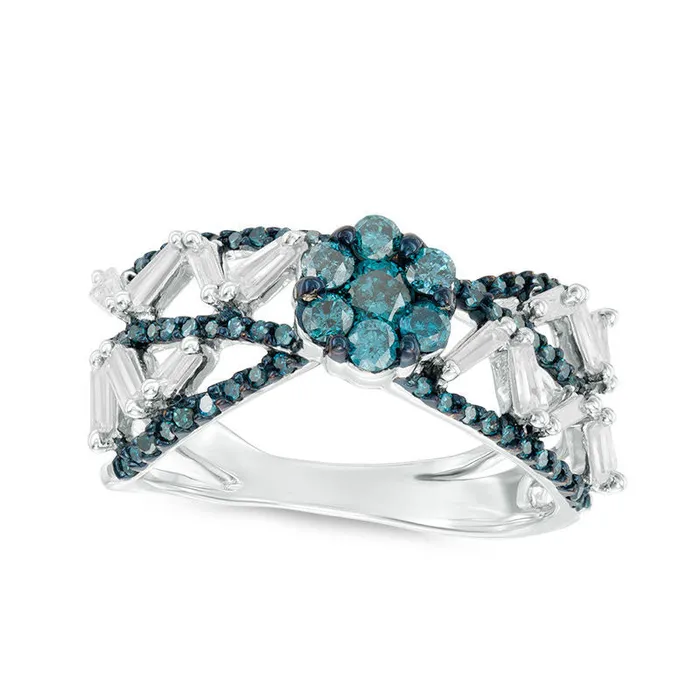 Goldia Rings 10 CT TW Composite Enhanced Blue and White Natural Diamond ZigZag Ring in Solid 10K White Gold Goldia Rings 10 CT TW Composite Enhanced Blue and White Natural Diamond ZigZag Ring in Solid 10K White Gold