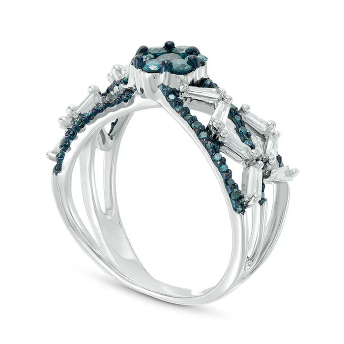 Goldia Rings 10 CT TW Composite Enhanced Blue and White Natural Diamond ZigZag Ring in Solid 10K White Gold Goldia Rings 10 CT TW Composite Enhanced Blue and White Natural Diamond ZigZag Ring in Solid 10K White Gold