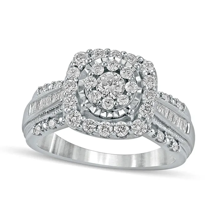 Goldia Rings 10 CT TW Composite Natural Diamond Cushion Frame Antique VintageStyle Engagement Ring in Solid 10K White Gold Goldia Rings 10 CT TW Composite Natural Diamond Cushion Frame Antique VintageStyle Engagement Ring in Solid 10K White Gold