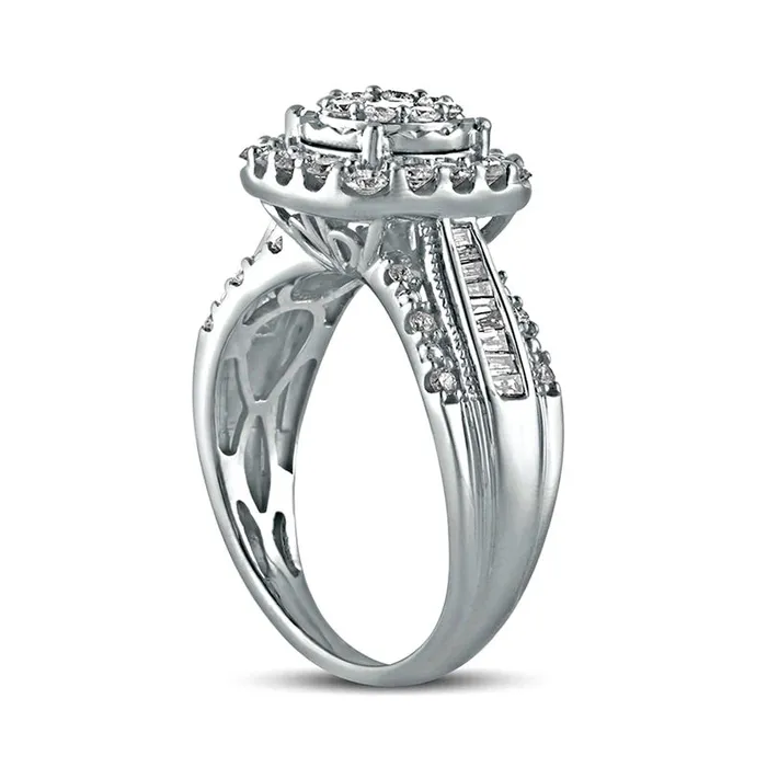 Goldia Rings 10 CT TW Composite Natural Diamond Cushion Frame Antique VintageStyle Engagement Ring in Solid 10K White Gold Goldia Rings 10 CT TW Composite Natural Diamond Cushion Frame Antique VintageStyle Engagement Ring in Solid 10K White Gold