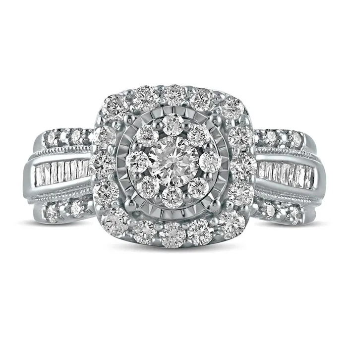 Goldia Rings 10 CT TW Composite Natural Diamond Cushion Frame Antique VintageStyle Engagement Ring in Solid 10K White Gold Goldia Rings 10 CT TW Composite Natural Diamond Cushion Frame Antique VintageStyle Engagement Ring in Solid 10K White Gold