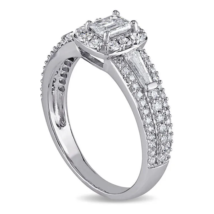 Goldia Rings 10 CT TW EmeraldCut Natural Diamond Frame Engagement Ring in Solid 14K White Gold Goldia Rings 10 CT TW EmeraldCut Natural Diamond Frame Engagement Ring in Solid 14K White Gold
