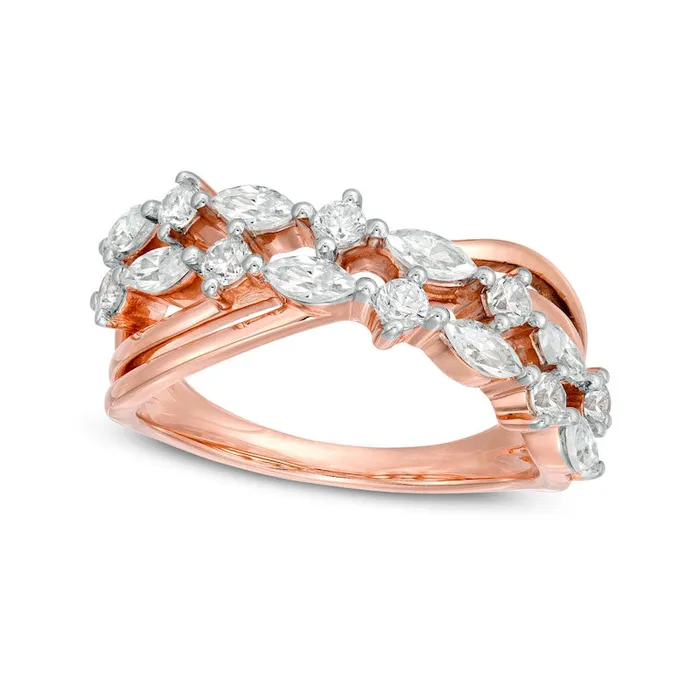 Goldia Rings 10 CT TW Marquise and Round Natural Diamond Alternating Crossover Ring in Solid 10K Rose Gold Goldia Rings 10 CT TW Marquise and Round Natural Diamond Alternating Crossover Ring in Solid 10K Rose Gold