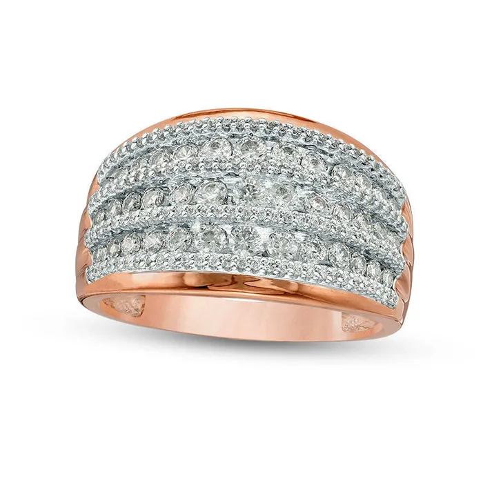Goldia Rings 10 CT TW Natural Diamond Alternating Graduated MultiRow Ring in Solid 10K Rose Gold Goldia Rings 10 CT TW Natural Diamond Alternating Graduated MultiRow Ring in Solid 10K Rose Gold