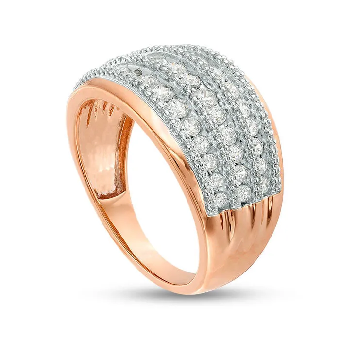 Goldia Rings 10 CT TW Natural Diamond Alternating Graduated MultiRow Ring in Solid 10K Rose Gold Goldia Rings 10 CT TW Natural Diamond Alternating Graduated MultiRow Ring in Solid 10K Rose Gold