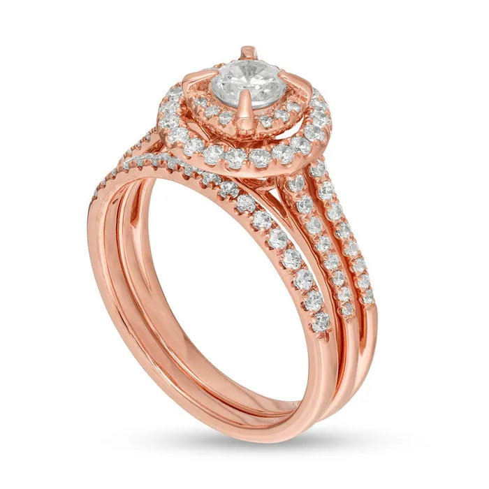 Goldia Rings 10 CT TW Natural Diamond Double Frame Bridal Engagement Ring Set in Solid 10K Rose Gold Goldia Rings 10 CT TW Natural Diamond Double Frame Bridal Engagement Ring Set in Solid 10K Rose Gold