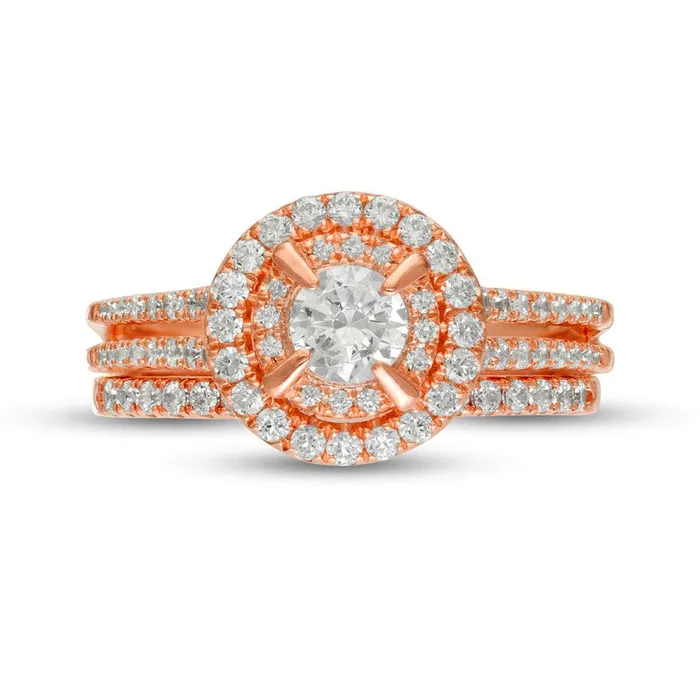 Goldia Rings 10 CT TW Natural Diamond Double Frame Bridal Engagement Ring Set in Solid 10K Rose Gold Goldia Rings 10 CT TW Natural Diamond Double Frame Bridal Engagement Ring Set in Solid 10K Rose Gold