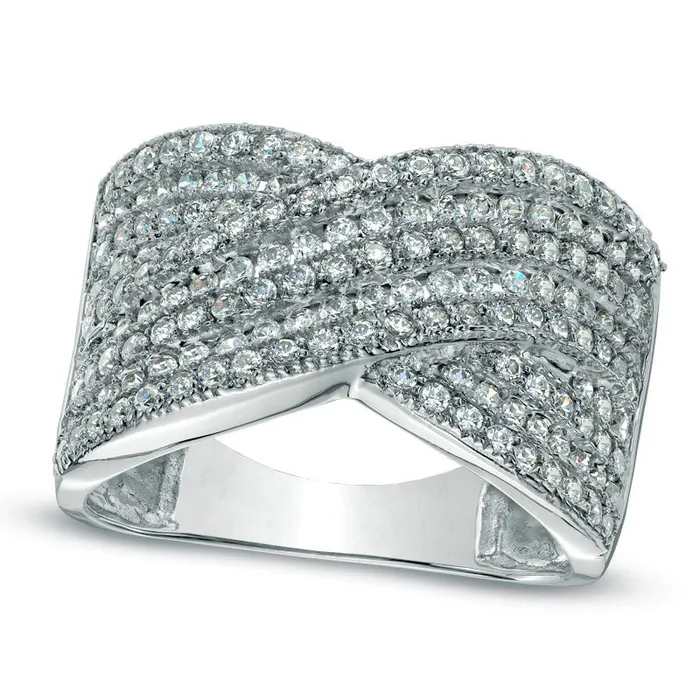 Goldia Rings 10 CT TW Natural Diamond Layered CrissCross Anniversary Ring in Solid 10K White Gold Goldia Rings 10 CT TW Natural Diamond Layered CrissCross Anniversary Ring in Solid 10K White Gold