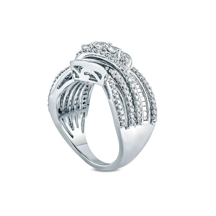 Goldia Rings 10 CT TW Natural Diamond Three Stone Layered Crossover Ring in Solid 10K White Gold Goldia Rings 10 CT TW Natural Diamond Three Stone Layered Crossover Ring in Solid 10K White Gold