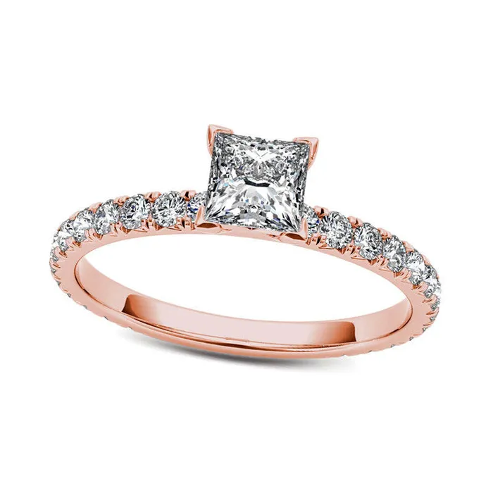 Goldia Rings 10 CT TW PrincessCut Natural Diamond Engagement Ring in Solid 14K Rose Gold Goldia Rings 10 CT TW PrincessCut Natural Diamond Engagement Ring in Solid 14K Rose Gold