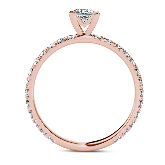 Goldia Rings 10 CT TW PrincessCut Natural Diamond Engagement Ring in Solid 14K Rose Gold Goldia Rings 10 CT TW PrincessCut Natural Diamond Engagement Ring in Solid 14K Rose Gold