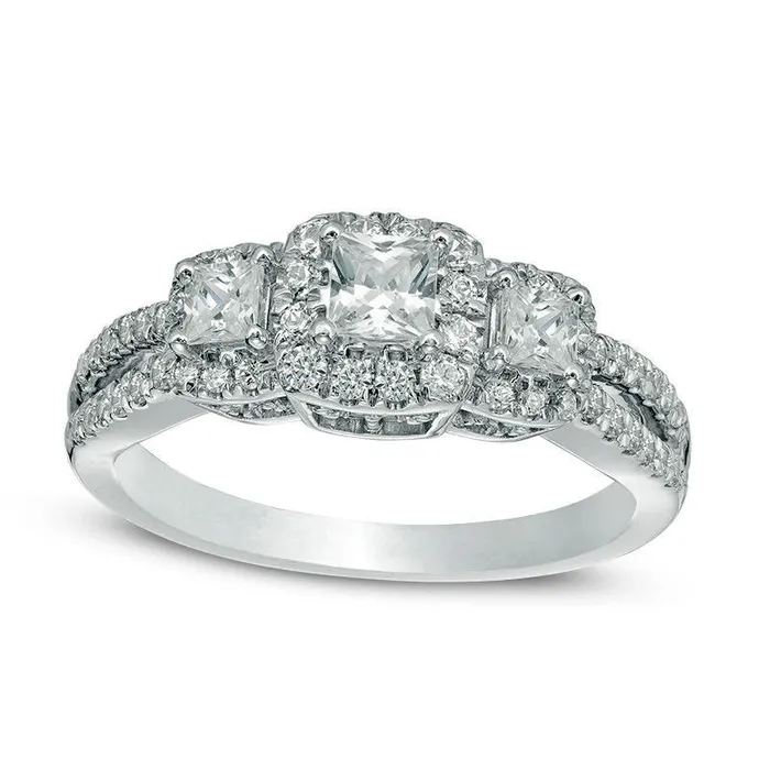 Goldia Rings 10 CT TW PrincessCut Natural Diamond Frame Three Stone Antique VintageStyle Engagement Ring in Solid 14K White Gold Goldia Rings 10 CT TW PrincessCut Natural Diamond Frame Three Stone Antique VintageStyle Engagement Ring in Solid 14K White Gold