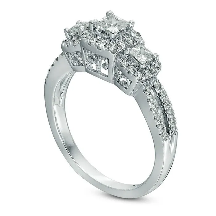 Goldia Rings 10 CT TW PrincessCut Natural Diamond Frame Three Stone Antique VintageStyle Engagement Ring in Solid 14K White Gold Goldia Rings 10 CT TW PrincessCut Natural Diamond Frame Three Stone Antique VintageStyle Engagement Ring in Solid 14K White Gold
