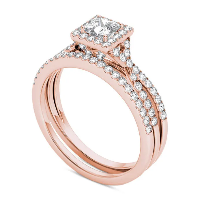 Goldia Rings 10 CT TW PrincessCut Natural Diamond Frame Twist Bridal Engagement Ring Set in Solid 14K Rose Gold Goldia Rings 10 CT TW PrincessCut Natural Diamond Frame Twist Bridal Engagement Ring Set in Solid 14K Rose Gold