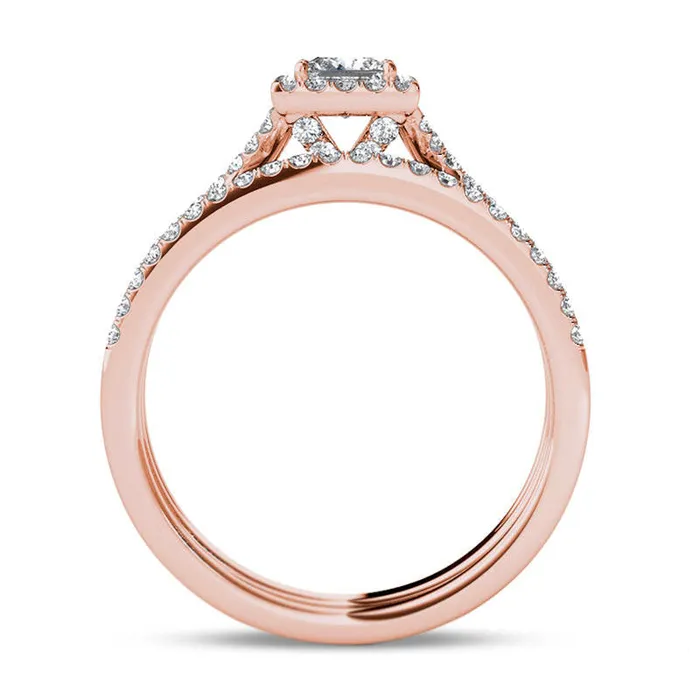 Goldia Rings 10 CT TW PrincessCut Natural Diamond Frame Twist Bridal Engagement Ring Set in Solid 14K Rose Gold Goldia Rings 10 CT TW PrincessCut Natural Diamond Frame Twist Bridal Engagement Ring Set in Solid 14K Rose Gold