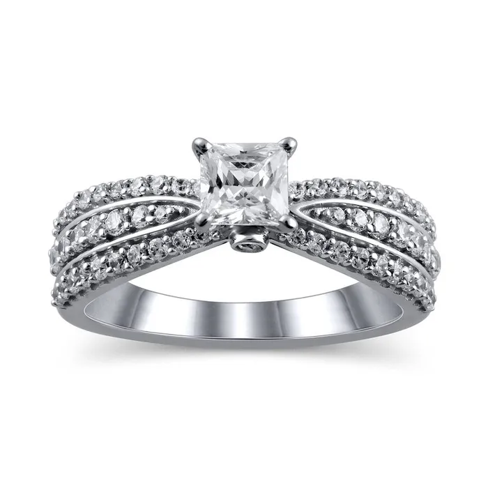 Goldia Rings 10 CT TW PrincessCut Natural Diamond MultiRow Engagement Ring in Solid 14K White Gold