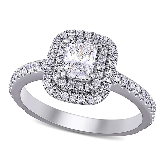 Goldia Rings 10 CT TW RadiantCut Natural Diamond Double Frame Engagement Ring in Solid 14K White Gold HVS2 Goldia Rings 10 CT TW RadiantCut Natural Diamond Double Frame Engagement Ring in Solid 14K White Gold HVS2